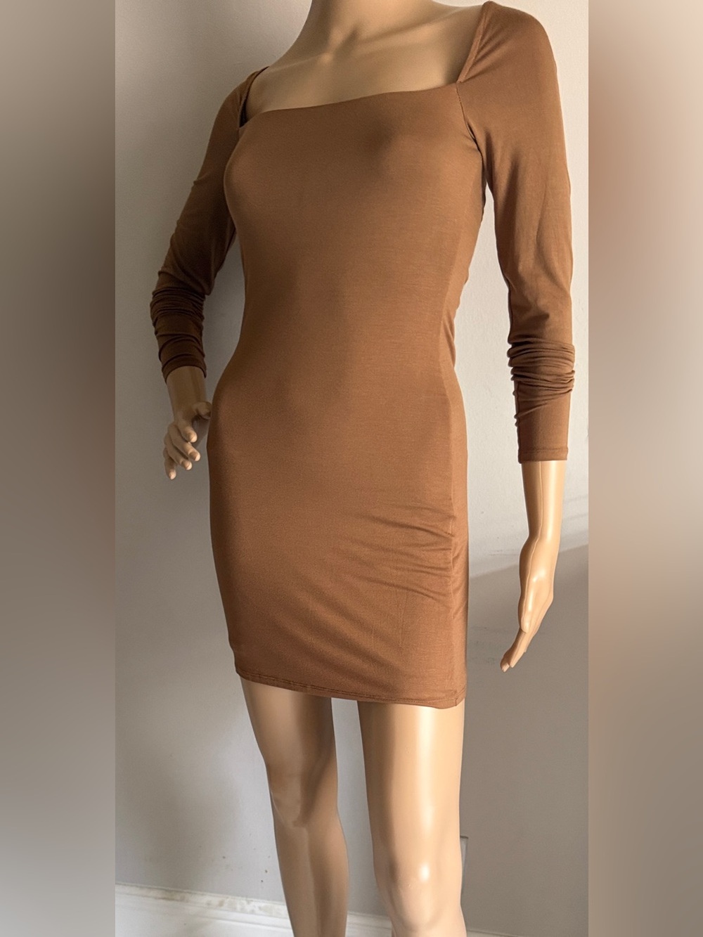 Lovers & Friends Nessa Mini Dress Coco Brown Bamboo Bodycon NWT Size S